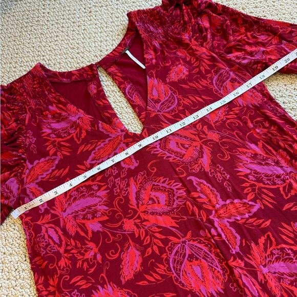 Free People Women’s Hello Lover Dress Tunic Top Size Small Red Ruched Fall - Picture 6 of 12